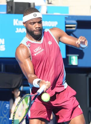 October 1, 2026, Tokyo, Japan - Frances Tiafoe of the United States returns the ball against Japan s Kei Nishikori during the first round match of the Japan Open tennis championship at the Ariake Colosseum in Tokyo on Thursday, October 1, 2026. (photo by Yoshio Tsunoda AFLO) Noxthirdxpartyxsales  0868334154st YoshioxTsunodax