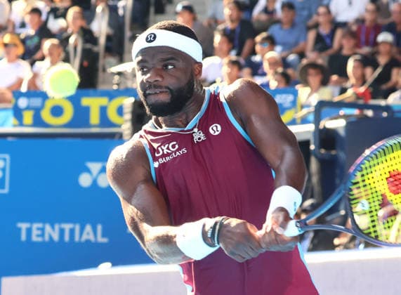 October 1, 2026, Tokyo, Japan - Frances Tiafoe of the United States returns the ball against Japan s Kei Nishikori during the first round match of the Japan Open tennis championship at the Ariake Colosseum in Tokyo on Thursday, October 1, 2026. (photo by Yoshio Tsunoda AFLO) Noxthirdxpartyxsales  0868334159st YoshioxTsunodax