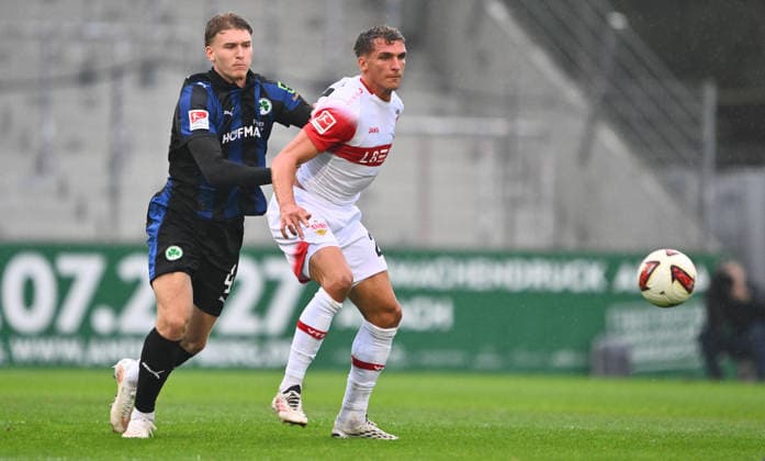 October 1, 2026 Soccer Season 2026–2027 Exhibition Match Friendly Match Preseason Match VfB Stuttgart vs. SpVgg Greuther Fürth Kleeblatt Sports Photo by Zink xwoxzix. Regulations prohibit any use of photographs as image sequences and or quasi-video; for editorial use only. Elias Benkara 4, SpVgg Greuther Fürth; Grischa Prömel 21, VfB Stuttgart