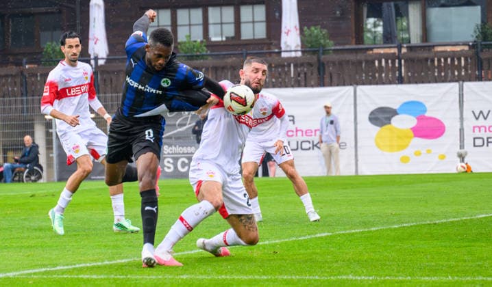 October 1, 2026 Soccer Season 2026–2027 Exhibition Match Friendly Match Preseason Match VfB Stuttgart SpVgg Greuther Fürth Kleeblatt Sports Photo Zink xwoxzix Regulations prohibit any use of photographs as image sequences and or quasi-video; for editorial use only. Jordan Pefok Siebatcheu 9, SpVgg Greuther Fürth Jeff Chabot 24, VfB Stuttgart