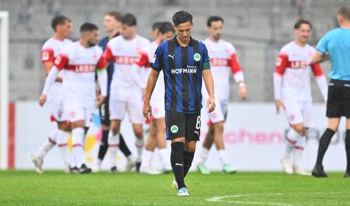 October 1, 2026 Soccer Season 2026–2027 Exhibition Match Friendly Match Preseason Match VfB Stuttgart vs. SpVgg Greuther Fürth Kleeblatt Sports Photo by Zink xwoxzix; regulations prohibit any use of photographs as image sequences and or quasi-video; for editorial use only. Shinta Appelkamp 8, SpVgg Greuther Fürth disappointed Disappointment