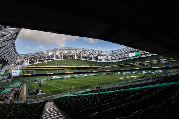 SOCCER - NL, IRL vs AUT DUBLIN,IRELAND,01.OCT.26 - SOCCER - UEFA Nations League, OEFB international match, Länderspiel, Nationalmannschaft Ireland vs Austria. Image shows an overview of the Aviva Stadium. GEPAxpictures xArminxRauthner