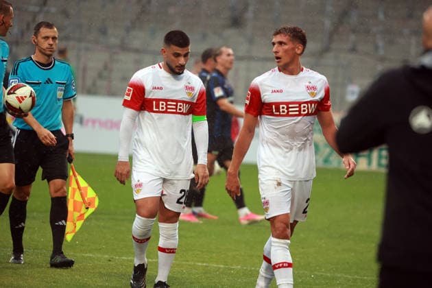 October 1, 2026, VfB Stuttgart vs. SpVgg Greuther Fürth, Germany, Großaspach, October 1, 2026, Soccer, Bundesliga, 2026–2027 season, Friendly match, VfB Stuttgart vs. SpVgg Greuther Fürth; from left: Deniz Undav, Grischa Prömel (both VfB Stuttgart)