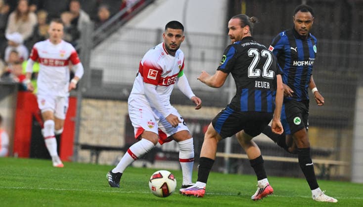 October 1, 2026 Soccer Season 2026–2027 Exhibition Match Friendly Match Preseason Match VfB Stuttgart vs. SpVgg Greuther Fürth Kleeblatt Sports Photo by Zink xwoxzix; regulations prohibit any use of photographs as image sequences and or quasi-video; for editorial use only. Deniz Undav 26, VfB Stuttgart Jannis Heuer 22, SpVgg Greuther Fürth Sacha Banse Bansé 6, SpVgg Greuther Fürth