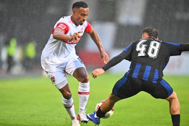 October 1, 2026 Soccer Season 2026–2027 Exhibition Match Friendly Match Preseason Match VfB Stuttgart SpVgg Greuther Fürth Kleeblatt Sports Photo Zink xwoxzix Regulations prohibit any use of photographs as image sequences and or quasi-video; for editorial use only Jamie Leweling 18, VfB Stuttgart; Jakob Krautkrämer 48, SpVgg Greuther Fürth