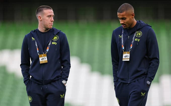 UEFA Nations League Group Stage, Aviva Stadium, Dublin 1 10 2026 Republic of Ireland vs Austria Ireland™s Jack Moylan and goalkeeper Gavin Bazunu Jack Moylan and Gavin Bazunu 1 10 2026  Copyright: xx RB1_6392