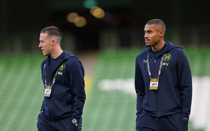 UEFA Nations League Group Stage, Aviva Stadium, Dublin 1 10 2026 Republic of Ireland vs Austria Ireland™s Jack Moylan and goalkeeper Gavin Bazunu Jack Moylan and Gavin Bazunu 1 10 2026  Copyright: xx RB1_6430