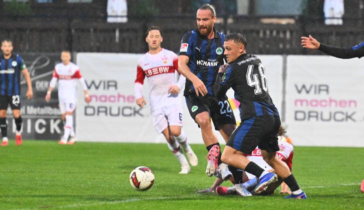 October 1, 2026 Soccer Season 2026–2027 Exhibition Match Friendly Match Preseason Match VfB Stuttgart SpVgg Greuther Fürth Kleeblatt Sports Photo Zink xwoxzix Regulations prohibit any use of photographs as image sequences and or quasi-video; for editorial use only. Jannis Heuer 22, SpVgg Greuther Fürth; Jakob Krautkrämer 48, SpVgg Greuther Fürth