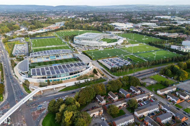Manchester City Women gegen Real Madrid Women, 1. Oktober 2026, UEFA Women’s Champions League, Gruppenphase, Manchester City gegen Real Madrid. Eine allgemeine Luftaufnahme (GV) des Joie Stadiums und der City Football Academy. Foto: Simon Stacpoole, Offside, Manchester, Großbritannien  Copyright: xSimonxStacpoolexOffside
