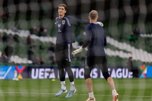 SOCCER - NL, IRL vs AUT DUBLIN,IRELAND,01.OCT.26 - SOCCER - UEFA Nations League, OEFB international match, Länderspiel, Nationalmannschaft Ireland vs Austria. Image shows Florian Wiegele (AUT) during warm-up.  GEPAxpictures xArminxRauthner