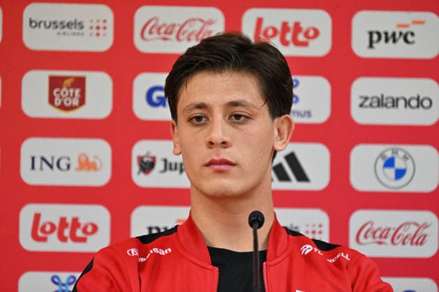 Turkiye Head Coach Montella and Arda Guler hold press conference, PK, Pressekonferenz ahead of Belgium match LIEGE, BELGIUM - OCTOBER 1: Turkiye national football team head coach Vincenzo Montella (not seen) and national player Arda Guler hold a joint press conference at the Maurice Dufrasne Stadium ahead of their UEFA Nations League League A Group 1 match against Belgium in Liege, Belgium on October 1, 2026. Dursun Aydemir Anadolu Liege Belgium. Editorial use only. Please get in touch for any other usage.  Copyright: x2026xAnadoluxDursunxAydemirx