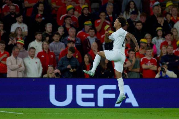 RECORD DATE NOT STATED Football - UEFA Nations League - Group A4 - Wales v Norway CARDIFF, WALES - Thursday, October 1, 2026: Norway s Oscar Bobb celebrates after scoring the first goal during the UEFA Nations League Group A4 Matchday 3 match between Wales and Norway at the Cardiff City Stadium. (Photo by David Rawcliffe Propaganda) CARDIFF Cardiff City Stadium CARDIFF WALES Copyright: xDavidxRawcliffex 2026-10-01-Wales_v_Norway-022