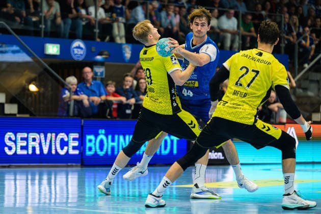 Stephan Seitz, ThSV Eisenach, 44; Linus Schmid, TVB Stuttgart, 19; Philipp Meyer, TVB Stuttgart, 27 (GER); ThSV Eisenach vs. TVB Stuttgart, 1st Opel Handball Bundesliga, Handball, Matchday 7, 2026–2027 season, 7:00 p.m., October 1, 2026 GER, ThSV Eisenach vs. TVB Stuttgart, 1st Opel Handball Bundesliga, Handball, Matchday 7, 2026–2027 season, 7:00 p.m., October 1, 2026, Eisenach Copyright: xMartinxHerbstx