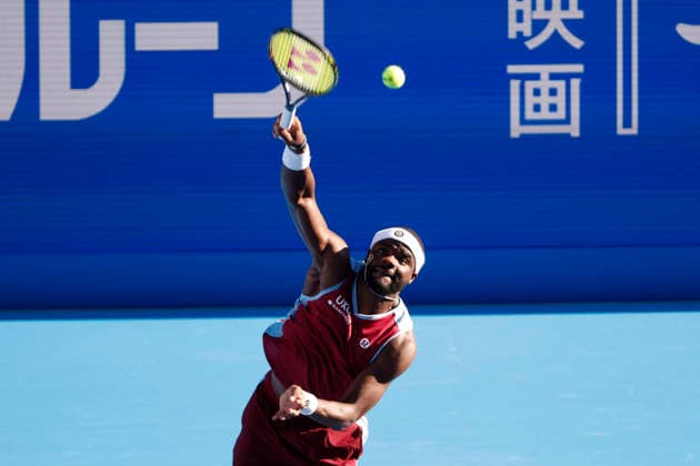October 1, 2026, Tokyo, Japan: Frances Tiafoe (USA) serves against Kei Nishikori (Japan) during their Round of 32 match at the Kinoshita Group Japan Open Tennis Championships at Ariake Colosseum in Tokyo. The tournament runs from September 29 to October 6. Tiafoe won 6-4, 6-4. Tennis 2026: Frances Tiafoe Battles Kei Nishikori In Japan Open - ZUMAm191 20261001_aap_m191_026 Copyright: xRodrigoxReyesxMarinx