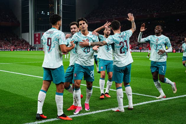 Portugal Celebrates Goal to Make It 0-1 by João Cancelo, Portugal, October 20, Denmark vs. Portugal, Soccer, UEFA Nations League A, Group 4, Matchday 3, 2026–2027 Season, October 1, 2026, DEN, Denmark vs. Portugal, Soccer, UEFA Nations League A, Group 4, Matchday 3, 2026–2027 Season, October 1, 2026, Copenhagen Copyright: xEibner-Pressefoto MarcelxvonxFehrnx EP_MFN