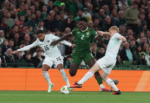 Ireland s James Abankwah tackled by Phillipp Mwene and Nicolas Seiwald of Austria Republic of Ireland v Austria, UEFA Nations League, League B - Group 3, International Football, Aviva Stadium, Dublin, Ireland - 01 Oct 2026Dublin Aviva Stadium Ireland  Copyright: xLorrainexO Sullivan Shutterstockx 17178960x