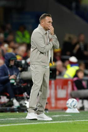 Cardiff, Wales, 1st October 2026. Craig Bellamy coach of Wales reacts during the Wales vs Norway UEFA Nations League match at the Cardiff City Stadium, Cardiff. Picture credit should read: Cody Froggatt Sportimage EDITORIAL USE ONLY. No use with unauthorised audio, video, data, fixture lists, club league logos or live services. Online in-match use limited to 120 images, no video emulation. No use in betting, games or single club league player publications. SPI_042_CF_WALES_NORWAY SPI-5050-0041