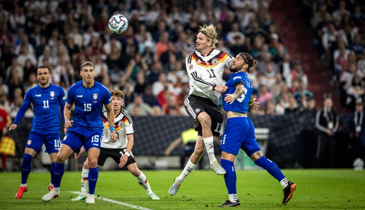 Munich, Germany, Oct. 1, 2026; Nick Woltemade, DFB; Nemanja Gudelj, SRB; Germany; Serbia; Deutschland; Serbien; Oct. 1, 2026