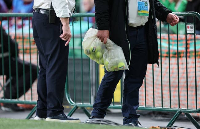 UEFA Nations League Group Stage, Aviva Stadium, Dublin 1 10 2026 Republic of Ireland vs Austria A view of tennis balls after being removed from the field, after being thrown by protestors A view of tennis balls after being removed from the field, after being thrown by protestors 1 10 2026 Copyright: xx RB1_9054