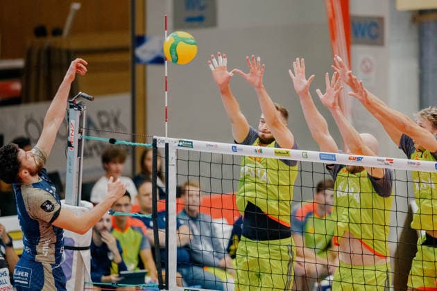 VOLLEYBALL - Coppa Pallavolo Senza Confini HARTBERG,AUSTRIA,01.OCT.26 - VOLLEYBALL - Coppa Pallavolo Senza Confini, TSV Hartberg vs Verona Volley. Image shows Clemens Ecker (Hartberg).  GEPAxpictures xRomanxKoenigshofer