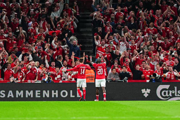 Denmark celebrates after Mikkel Damsgaard scores the 1-1 goal, Denmark, 14 DEN, Denmark vs. Portugal, Soccer, UEFA Nations League A, Group 4, Matchday 03, 2026–2027 Season, October 1, 2026, DEN, Denmark vs. Portugal, Soccer, UEFA Nations League A, Group 4, Matchday 3, 2026–2027 Season, October 1, 2026, Copenhagen Copyright: xEibner-Pressefoto MarcelxvonxFehrnx EP_MFN