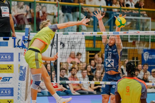 VOLLEYBALL - Coppa Pallavolo Senza Confini HARTBERG,AUSTRIA,01.OCT.26 - VOLLEYBALL - Coppa Pallavolo Senza Confini, TSV Hartberg vs Verona Volley. Image shows Lukas Glatz (Verona).  GEPAxpictures xRomanxKoenigshofer