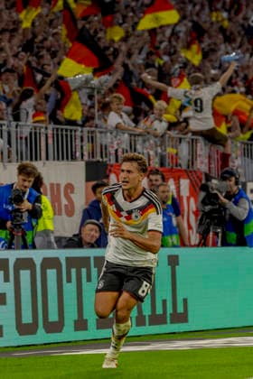 Munich, Germany October 1, 2026 UEFA Nations League 2026–2027 League Phase Group A2 Match 3 Germany vs. Serbia Pictured: Tom Bischof (GER) celebrates after scoring the 1–0 goal. DFB and DFL regulations prohibit any use of photographs as image sequences and or quasi-video. Allianz Arena Bavaria Copyright: xFotostandx xSchäferx