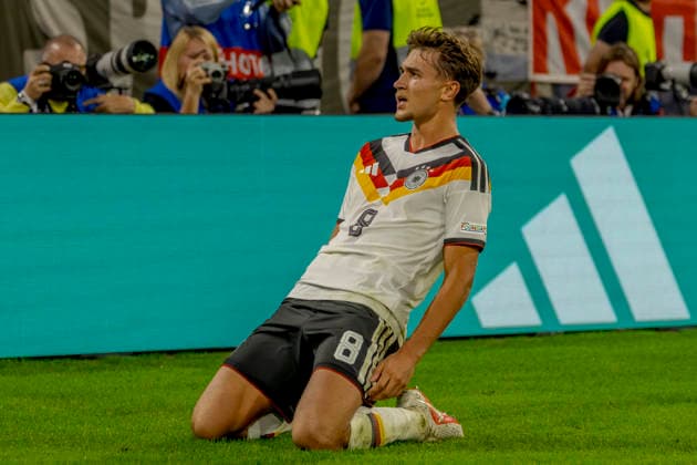 Munich, Germany October 1, 2026 UEFA Nations League 2026–2027 League Phase Group A2 Match 3 Germany vs. Serbia Pictured: Tom Bischof (GER) celebrates after scoring the 1–0 goal. DFB and DFL regulations prohibit any use of photographs as image sequences and or quasi-video. Allianz Arena Bavaria Copyright: xFotostandx xSchäferx