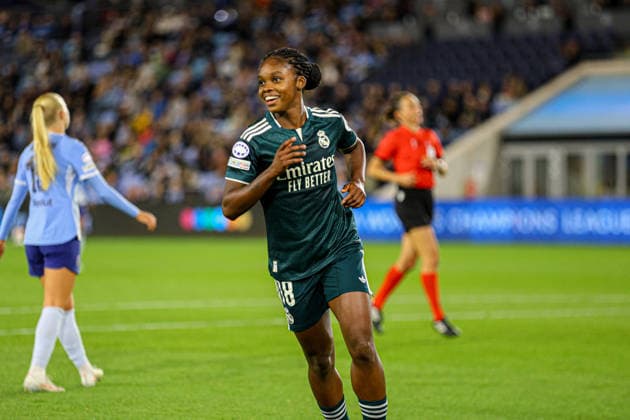 MANCHESTER, ENGLAND - October 1: Goal. Linda Caicedo of Real Madrid celebrates scoring during the UEFA Womens Champions League match between Manchester City and Real Madrid at Joie Stadium on October 1, 2026 in Manchester, England. (Photo by Natalie Mincher Sports Press Photo SPP) Copyright: xNataliexMincher SPPx Sportspressphoto_SPR243425