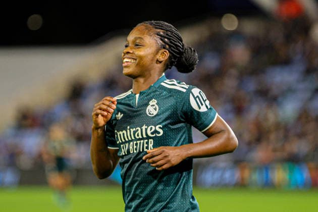 MANCHESTER, ENGLAND - October 1: Goal. Linda Caicedo of Real Madrid celebrates scoring during the UEFA Womens Champions League match between Manchester City and Real Madrid at Joie Stadium on October 1, 2026 in Manchester, England. (Photo by Natalie Mincher Sports Press Photo SPP) Copyright: xNataliexMincher SPPx Sportspressphoto_SPR243427
