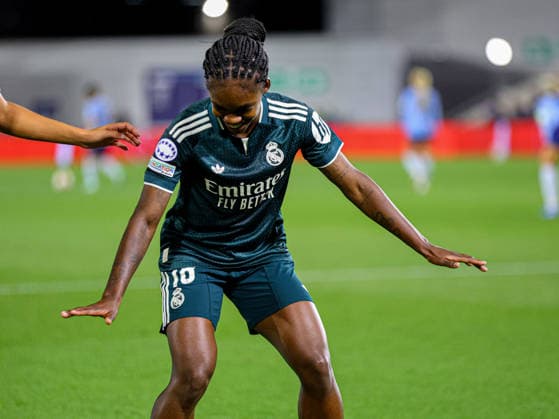 MANCHESTER, ENGLAND - October 1: Goal. Linda Caicedo of Real Madrid celebrates scoring during the UEFA Womens Champions League match between Manchester City and Real Madrid at Joie Stadium on October 1, 2026 in Manchester, England. (Photo by Natalie Mincher Sports Press Photo SPP) Copyright: xNataliexMincher SPPx Sportspressphoto_SPR243430