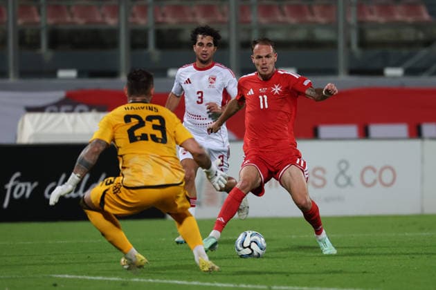 Irvin Cardona of Malta is in action during the the UEFA Nations League, League D, Group D1 match between Malta and Gibraltar at the National Stadium, in Ta Qali, Malta, on 01 October, 2026. UEFA Nations League, League D, Group D1 Qualifying; UEFA Nations League;