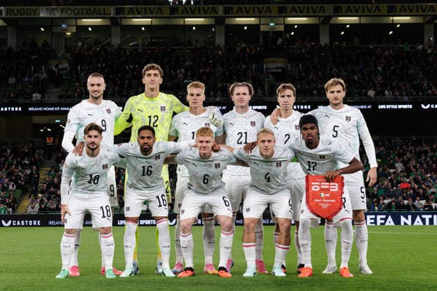 SOCCER - NL, IRL vs AUT DUBLIN,IRELAND,01.OCT.26 - SOCCER - UEFA Nations League, OEFB international match, Länderspiel, Nationalmannschaft Ireland vs Austria. Image shows the team of AUT. Keywords: teamphoto. GEPAxpictures xArminxRauthner