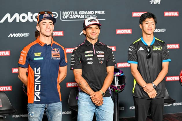 MOTO - MOTO GP - GRAND PRIX OF JAPAN 2026 MARTIN Jorge (spa), Aprilia Racing, Aprilia RS-GP26, portrait, presse conference with ACOSTA Pedro (spa), Red Bull KTM Factory Racing, KTM RC16 and OGURA Ai (jpn), Trackhouse MotoGP Team, Aprilia RS-GP26 during the 2026 MotoGP Motul Grand Prix of Japan on the Twin Ring Motegi Circuit from October 2 to 4th, At Motegi, Japan - MotegiJapan  Copyright: xGIGIxSOLDANOx
