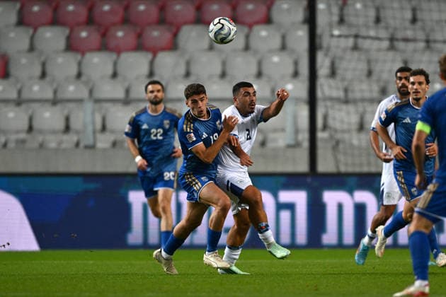 SOCCER - UEFA Nations League - Israel vs. Kosovo Photo by IPA ABACAPRESS.COM89189843 - Mergim Vojvoda (Kosovo) against Idan Toclomiti (Israel) during the Nations League, Matchday 3, League B Group B3, between Israel and Kosovo on October 1, 2026, at Nagyerdei Stadium in Debrecen, Hungary Haifa Israel  Copyright: xIPAxSport ABACAx