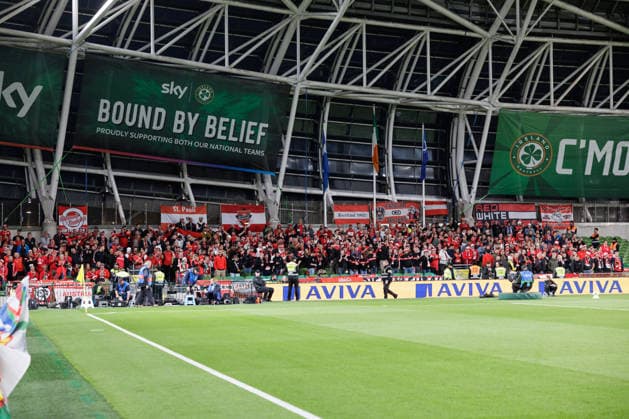 SOCCER - NL, IRL vs AUT DUBLIN,IRELAND,01.OCT.26 - SOCCER - UEFA Nations League, OEFB international match, Länderspiel, Nationalmannschaft Ireland vs Austria. Image shows fans of AUT. GEPAxpictures xArminxRauthner