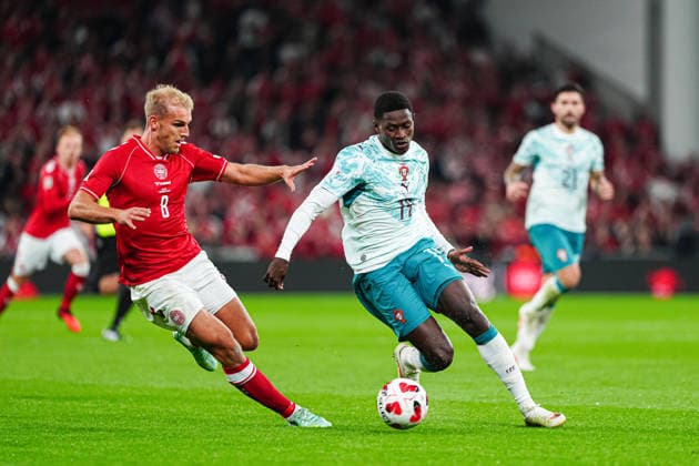 Adam Daghim, Denmark, 08; Nuno Mendes, Portugal, 19; DEN, Denmark vs. Portugal, Soccer, UEFA Nations League A, Group 4, Matchday 03, 2026–2027 Season, October 1, 2026, DEN, Denmark vs. Portugal, Soccer, UEFA Nations League A, Group 4, Matchday 3, 2026–2027 season, October 1, 2026, Copenhagen Copyright: xEibner-Pressefoto MarcelxvonxFehrnx EP_MFN