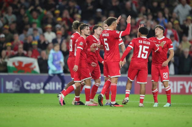 Wales v Norway, UEFA Nations League Daniel James of Wales celebrates scoring their first goal with team mates during the UEFA Nations League match between Wales and Norway at Millenium Stadium, Cardiff, UK on 1 October 2026. Cardiff Millenium Stadium Wales UK Editorial use only , Copyright: xAlunxRobertsx PSI-24949-0057