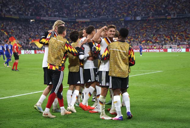 Germany vs. Serbia, Soccer, Men s, 2026–2027 Season, International Match, Nations League, Matchday 3, League A, Group 2, Allianz Arena, 2–0 (goal by Florian Wirtz for Germany), celebration, group celebration