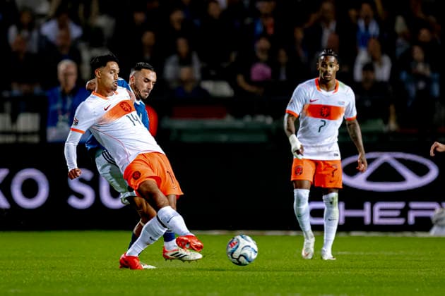 THESSALONIKI: Netherlands midfielder Tijjani Reijnders during the UEFA Nations League match between Greece and the Netherlands at Toumba Stadium on October 1, 2026, in Thessaloniki, Greece. Photo by DeFodi Images