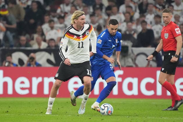 Nick Woltemade, Germany vs. Nemanja Gudelj, Serbia, Munich, October 1, 2026; Germany vs. Serbia, UEFA Nations League, Matchday 3, Allianz Arena