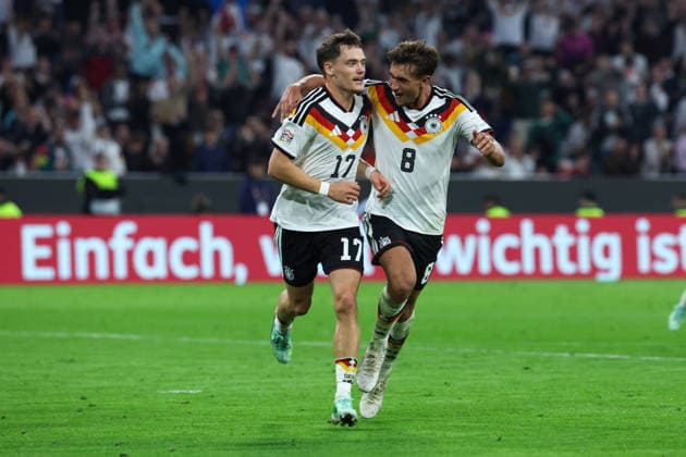 October 1, 2026, GER, Soccer, Men s, UEFA Nations League International Match, League A, Matchday 3, Germany vs. Serbia Goal Celebration: Cheers for the 2-0 goal by Florian Wirtz (Germany 17) and Tom Bischof (Germany 8). DFB and DFL regulations prohibit any use of photographs as image sequences and or quasi-video. Munich, Allianz Arena, Bavaria, Germany Copyright: xNordphoto Schneiderx