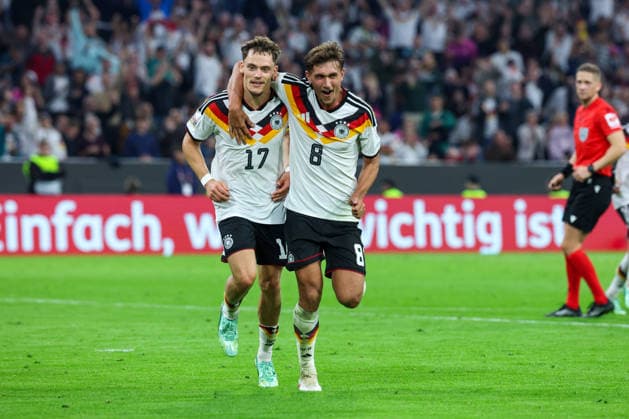 October 1, 2026, GER, Soccer, Men s, UEFA Nations League International Match, League A, Matchday 3, Germany vs. Serbia Goal Celebration: Cheers for the 2-0 goal by Florian Wirtz (Germany 17) and Tom Bischof (Germany 8). DFB and DFL regulations prohibit any use of photographs as image sequences and or quasi-video. Munich, Allianz Arena, Bavaria, Germany Copyright: xNordphoto Schneiderx