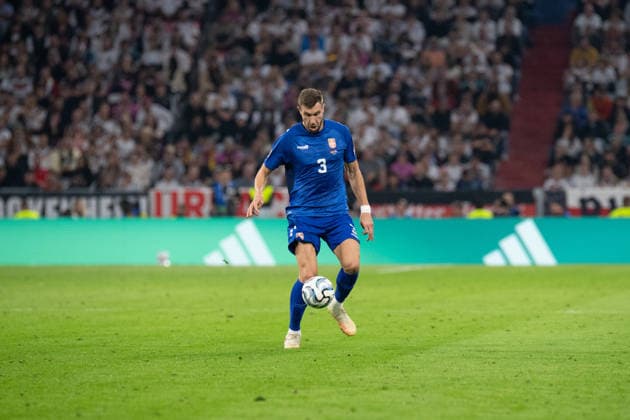 Strahinja Pavlovic 3 Serbia in action during the UEFA Nations League match between Germany and Serbia on October 1, 2026, in Munich at the Allianz Arena, Bavaria, Germany