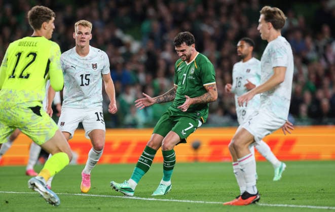UEFA Nations League Group Stage, Aviva Stadium, Dublin 1 10 2026 Republic of Ireland vs Austria Ireland™s Troy Parrott reacts to a missed chance Troy Parrott reacts to a missed chance 1 10 2026  Copyright: xx RB1_9272