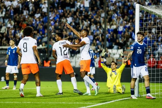 THESSALONIKI - Denzel Dumfries of the Netherlands (m) reacts after his second goal was also disallowed during the UEFA Nations League match between Greece and the Netherlands at Toumba Stadium on October 1, 2026, in Greece. KOEN VAN WEEL ANP xVIxANPxSportx xxANPxIVx 571100468 originalFilename: 571100468.jpg