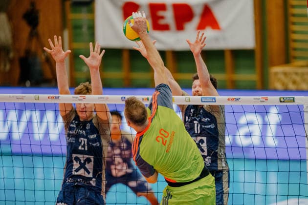 VOLLEYBALL - Coppa Pallavolo Senza Confini HARTBERG,AUSTRIA,01.OCT.26 - VOLLEYBALL - Coppa Pallavolo Senza Confini, TSV Hartberg vs Verona Volley. Image shows Paul Buchegger (Verona).  GEPAxpictures xRomanxKoenigshofer