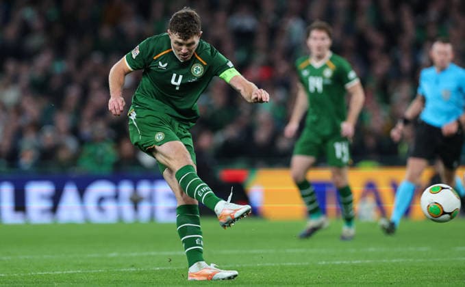 UEFA Nations League Group Stage, Aviva Stadium, Dublin 1 10 2026 Republic of Ireland vs Austria Ireland™s Dara O Shea shoots on goal Dara O Shea shoots on goal 1 10 2026  Copyright: xx RB1_1768
