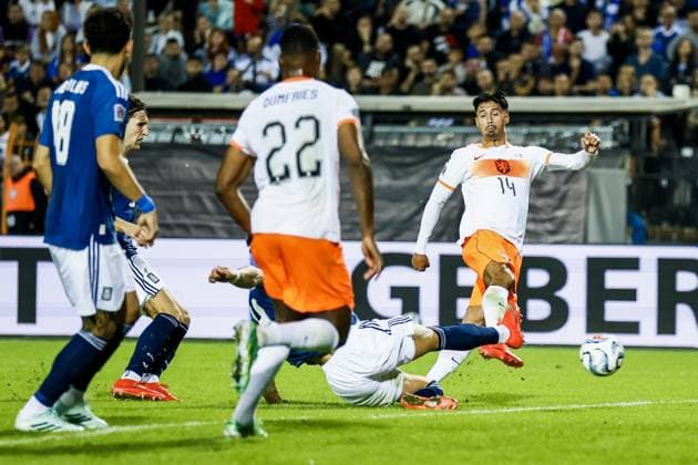 THESSALONIKI - Tijjani Reijnders of the Netherlands scores 2-2 during the UEFA Nations League match between Greece and the Netherlands at Toumba Stadium on October 1, 2026, in Greece. KOEN VAN WEEL ANP xVIxANPxSportx xxANPxIVx 571102814 originalFilename: 571102814