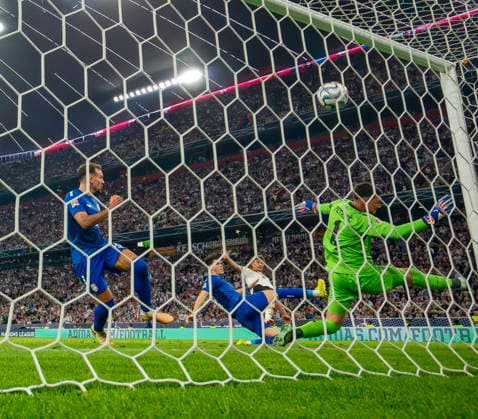 October 1, 2026, Soccer: 2026–2027 UEFA Nations League, Matchday 3, Germany vs. Serbia, at the Allianz Arena in Munich—Tom Bischof of Germany scores the 1–0 goal against Serbia’s goalkeeper Djordje Petrovic